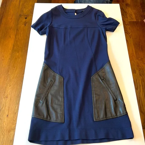 BCBGMaxAzria | Dresses | Bcbg Blue Dress With Faux Leather Details |  Poshmark